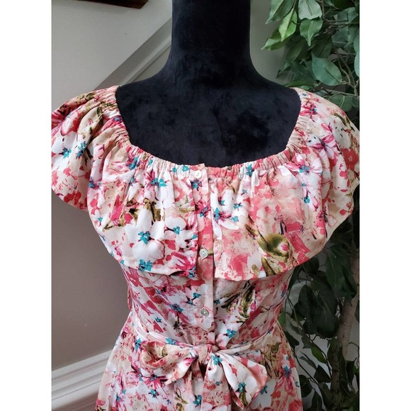 Multicolor Womens Floral Polyester Round Neck Cap Sleeve Length Dress Size Small - Picture 5 of 11